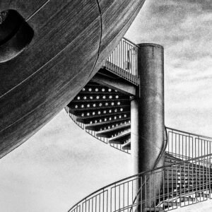 Roland Seichter Fotografie - Einzigartige Wandbilder - Stadtfotografie - Detailaufnahme eines Treppenaufganges am Münchner BMW Museum - Schwarz/Weiß