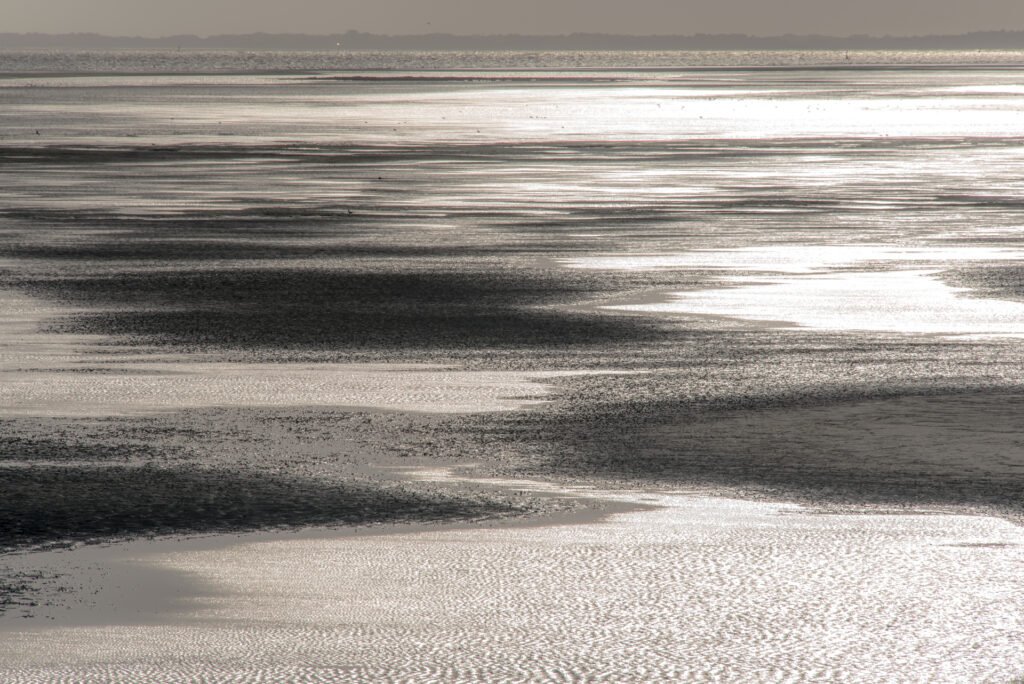 Roland Seichter Fotografie - Minimalistische Fotografie - Gegenlicht über Watt - Schwarz/Weiß