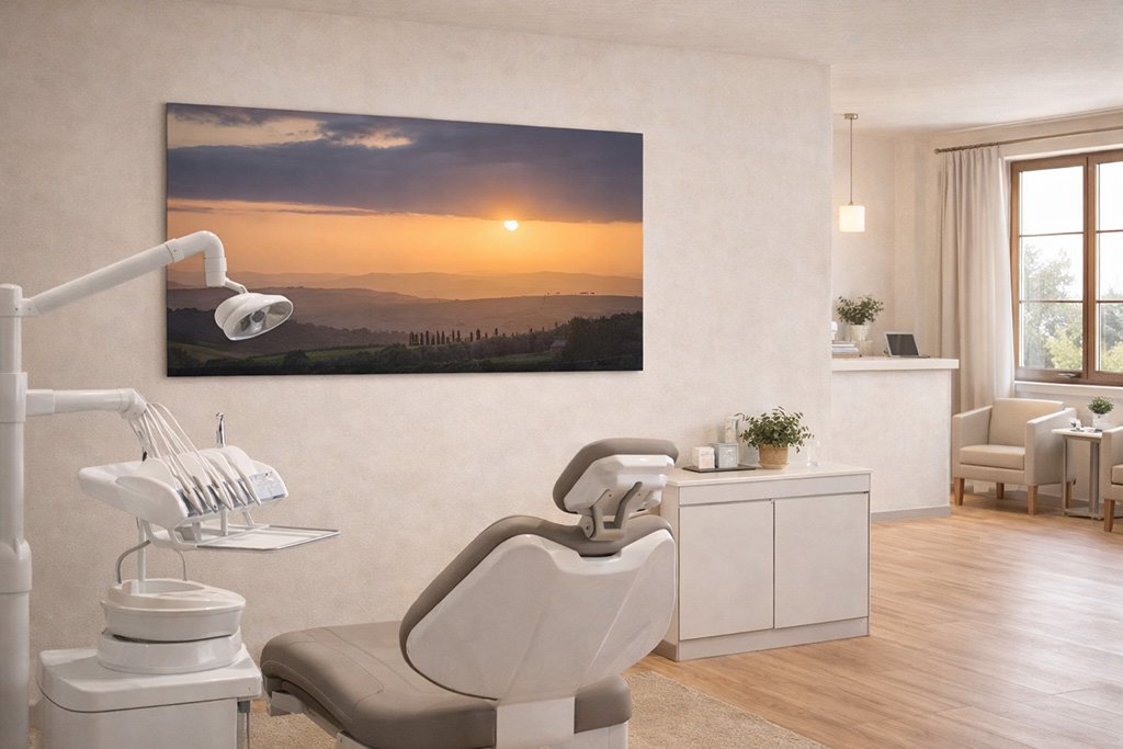 Wandbild für Zahnarztpraxis in München – beruhigende Bildwirkung