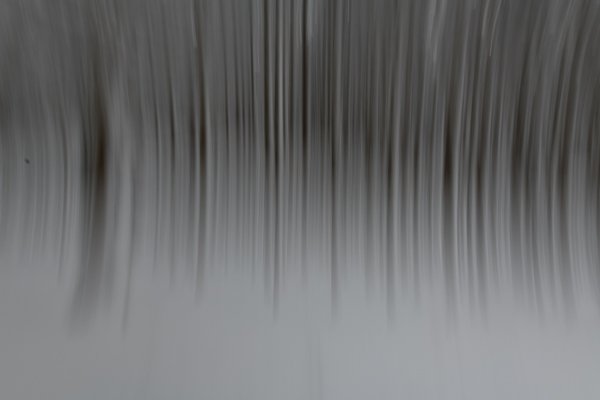 Abstrakte Fotografie eines Winterwalds mit vertikaler Wischertechnik und 0,4 Sekunden Belichtungszeit für dynamische Unschärfe