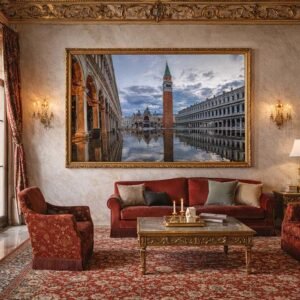 Acqua Alta Das Wandbild Acqua Alta im 3:2 Format fügt sich prachtvoll in das historische Ambiente eines venezianischen Palazzo ein.