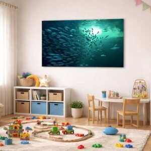 Der Schwarm Das mehrfach ausgezeichnete Wandbild Der Schwarm als inspirierendes und hochwertiges Gestaltungselement in einem Kinderzimmer.