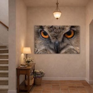 Das preisgekrönte Wandbild I See You als beeindruckender Blickfang im Flur eines modernen Wohnhauses.