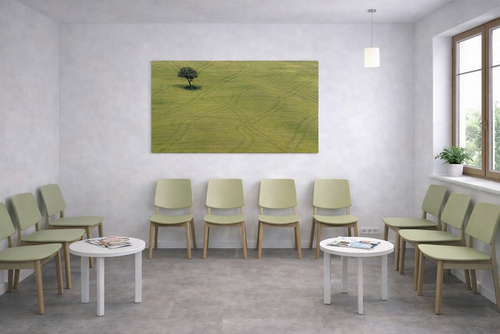 Beruhigende Fotokunst für Arztpraxen: Motiv „Lonely Tree“ von EFIAP Fotograf Roland Seichter aus Kaufbeuren in einer Praxis-Umgebung.