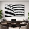 Das Wandbild Wellenbalkone im 3:2 Format verleiht einer Anwaltskanzlei durch seine klaren Kontraste und fließenden Formen eine moderne und strukturierte Eleganz.