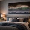 Das Panorama-Wandbild Wellenturbulenz im Format 2:1 über einem Bett im Schlafzimmer für eine beruhigende Atmosphäre.