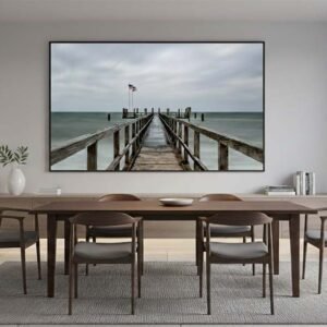 Wind von links Das Wandbild Wind von links als linearer und stilvoller Blickfang in einem hellen, modern eingerichteten Esszimmer