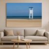 Das Wandbild "Lifeguard" in einem warmen, beige gestalteten Wohnzimmer für eine harmonische Raumatmosphäre.