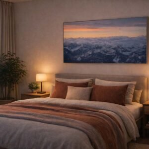 Wandbild Zugspitzschnee als beruhigende Wanddekoration im Schlafzimmer